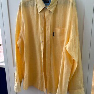 Men's Faconnable Button-down Shirt, Yellow linen, Size XXL